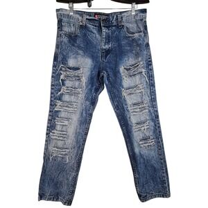 Southpole Men's Moto Jeans 36x30 Dark‎ Wash Distressed